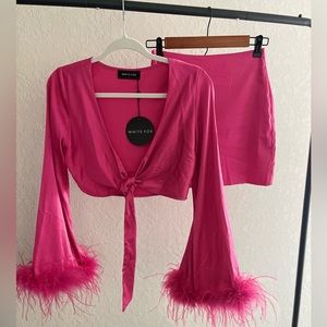 Pink White Fox Set: Skirt & Crop Top